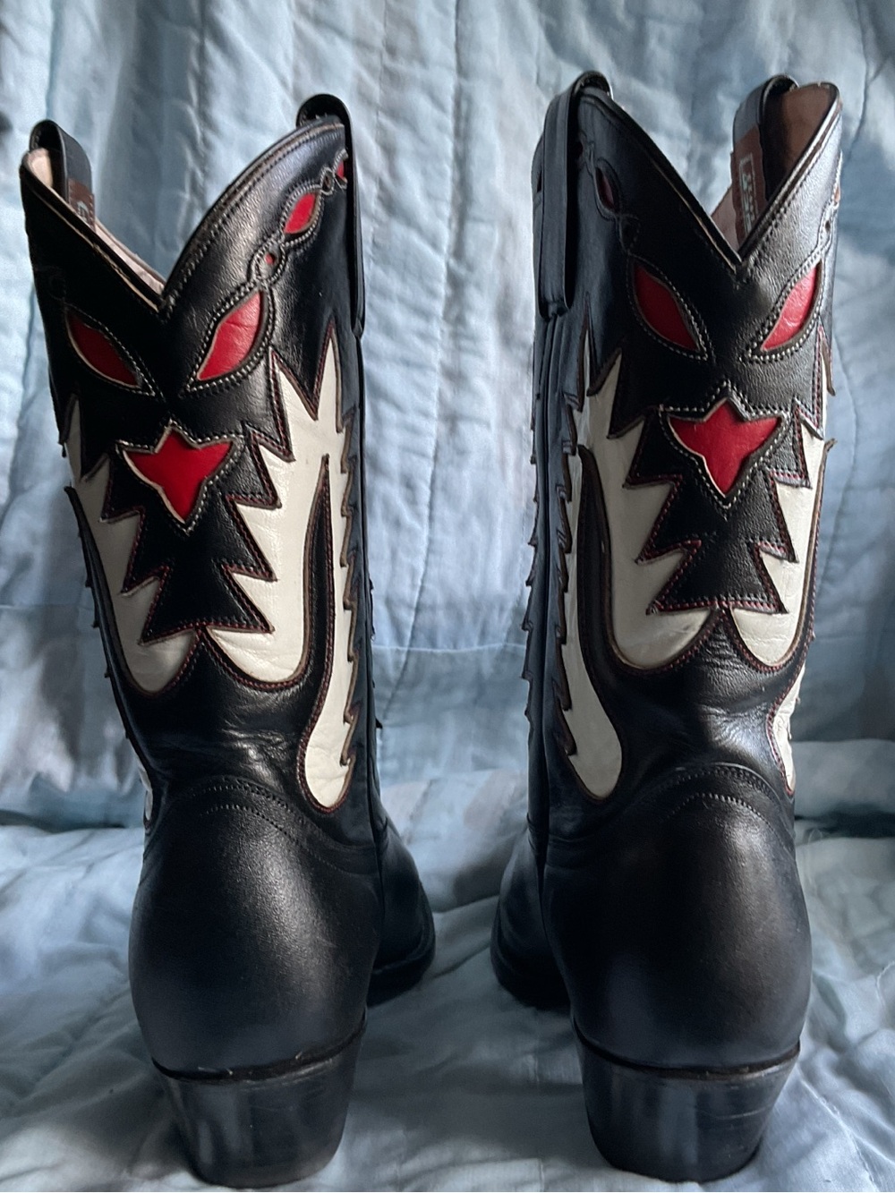 Rancho Loco Leather Black Western Boots,Red & White Accent 10.5x3.5inches  8 Men - Picture 4 of 7